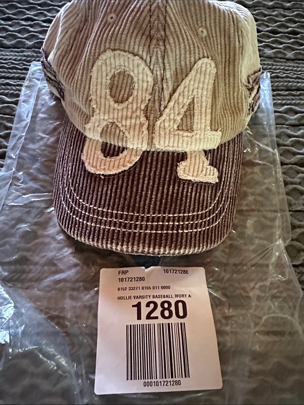 Free People Hollie Varaity Ivory & Brown Corduroy Baseball Cap with '84' Patch - Picture 6 of 15